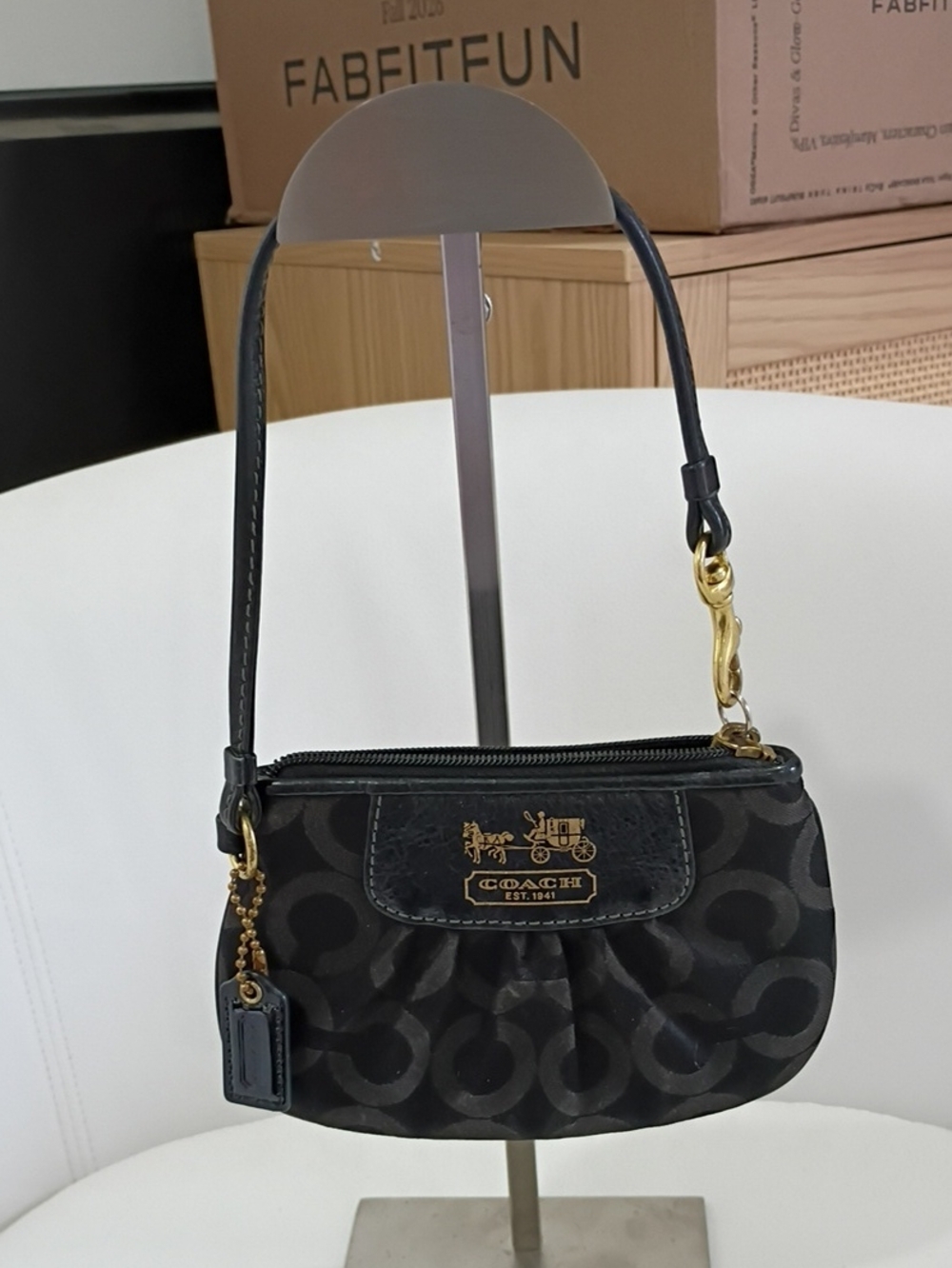 Coach Black Signature Wristlet with Gold Hardware